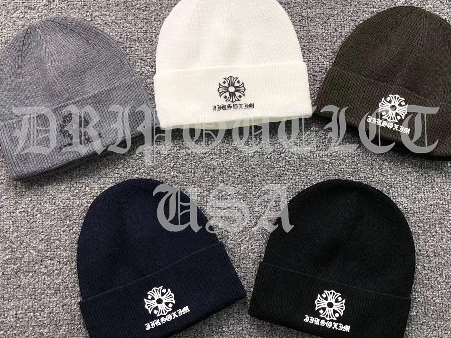 Chrome Hearts Logo Beanie Cap - Black / Gray / Cream / Brown / Navy