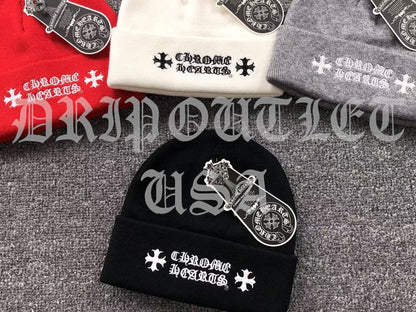 Chrome Hearts "Chrome Hearts" Logo Beanie Cap - White / Red / Gray / Black