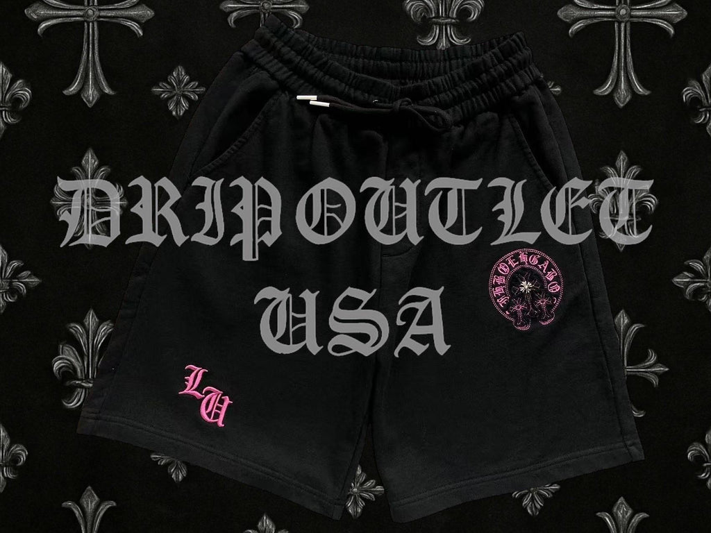 Chrome Hearts CH Logo Shorts - Black/Pink /  White/Pink
