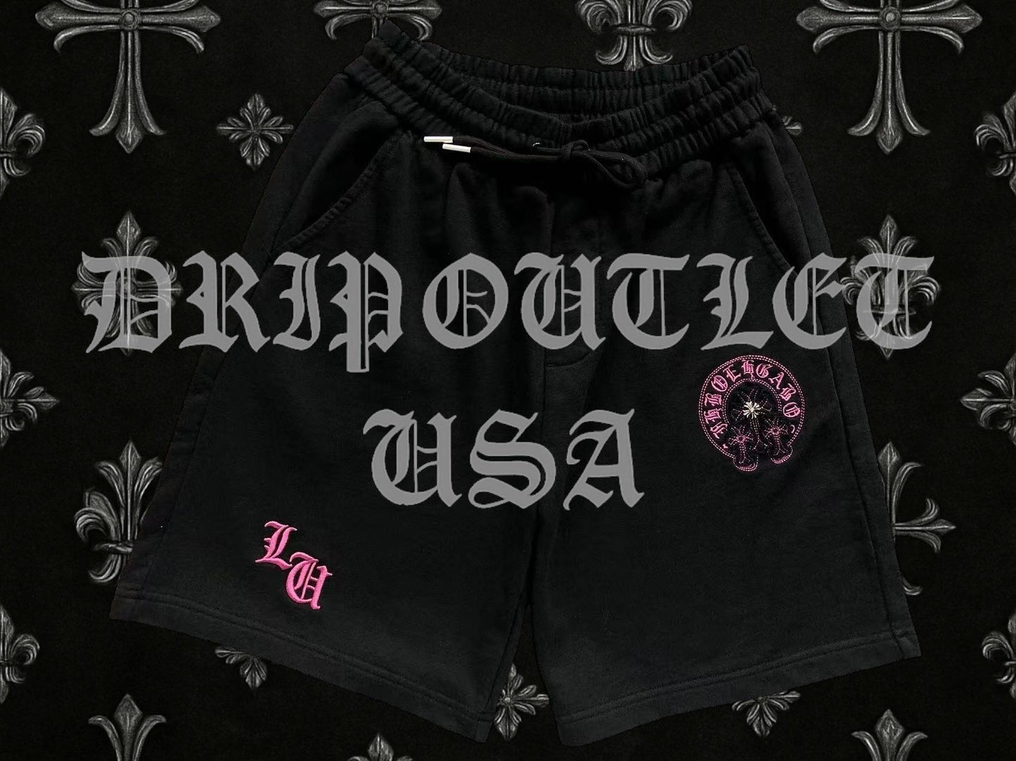 Chrome Hearts CH Logo Shorts - Black/Pink /  White/Pink