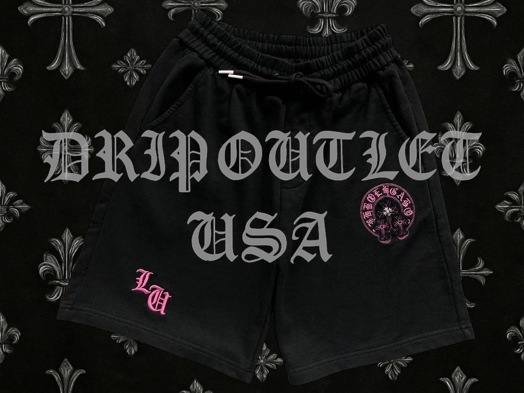 Chrome Hearts CH Logo Shorts - Black/Pink /  White/Pink