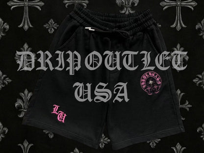 Chrome Hearts CH Logo Shorts - Black/Pink /  White/Pink