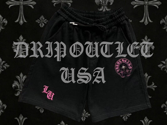 Chrome Hearts CH Logo Shorts - Black/Pink /  White/Pink