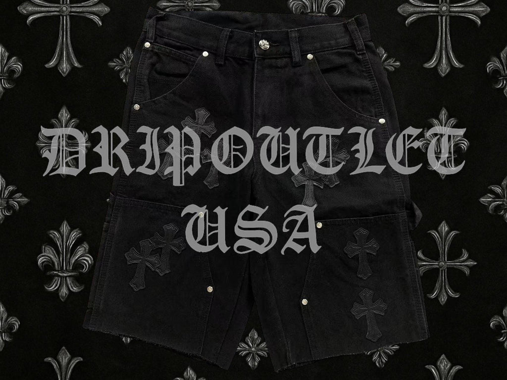 Chrome Hearts Denim Leather Cross Jeans Shorts