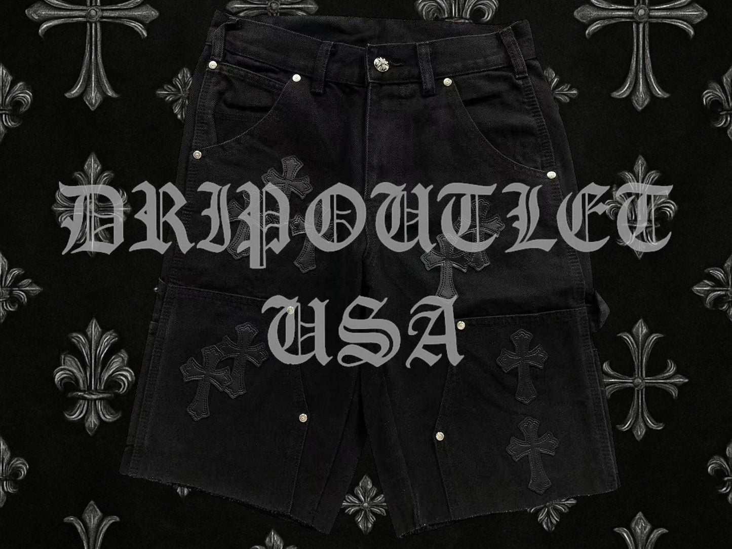 Chrome Hearts Denim Leather Cross Jeans Shorts