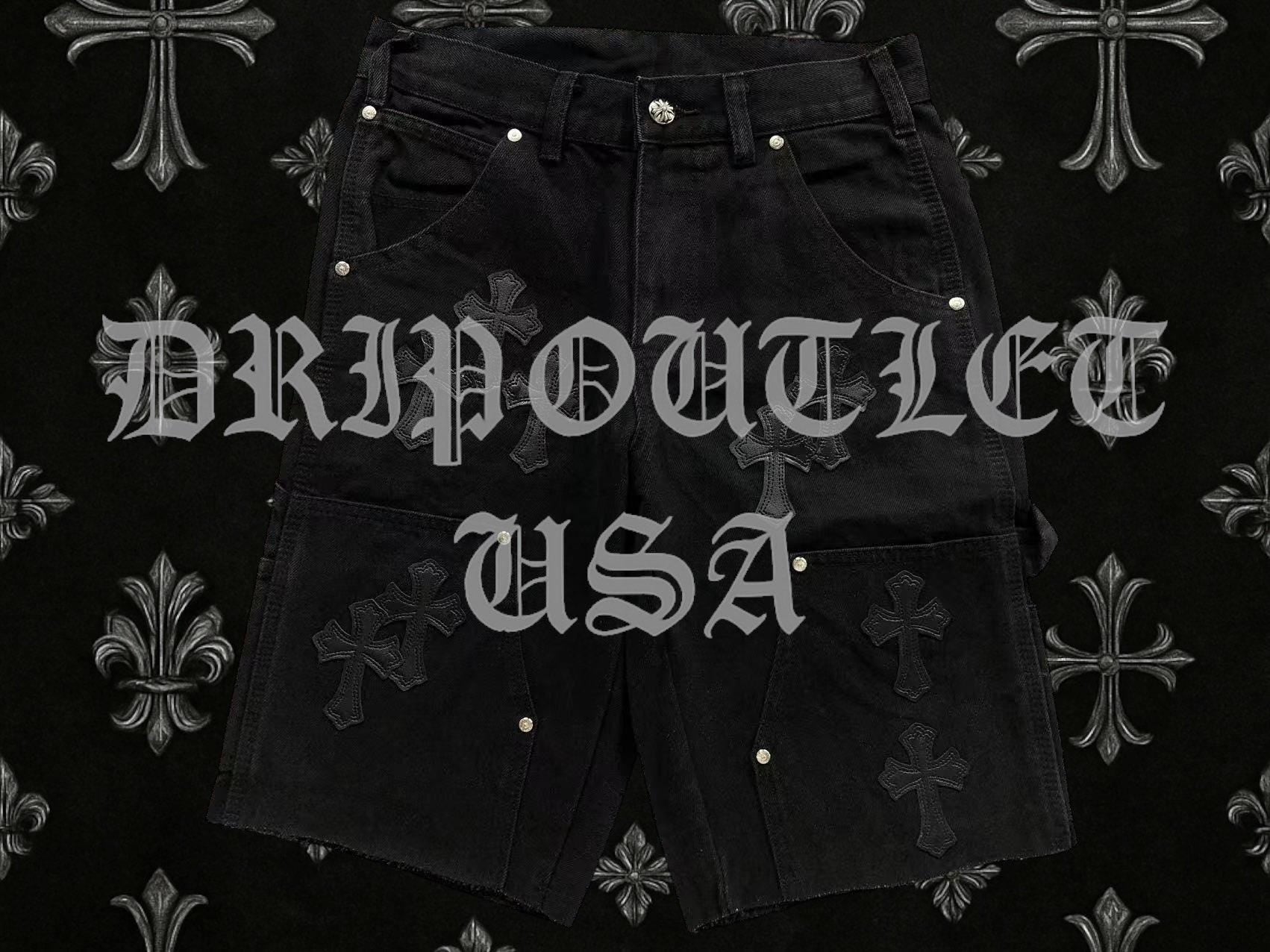 Chrome Hearts Denim Leather Cross Jeans Shorts