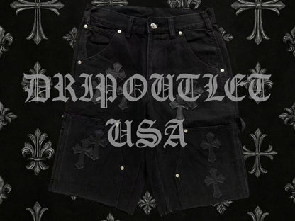 Chrome Hearts Denim Leather Cross Jeans Shorts