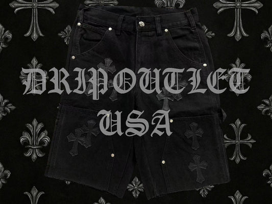 Chrome Hearts Denim Leather Cross Jeans Shorts