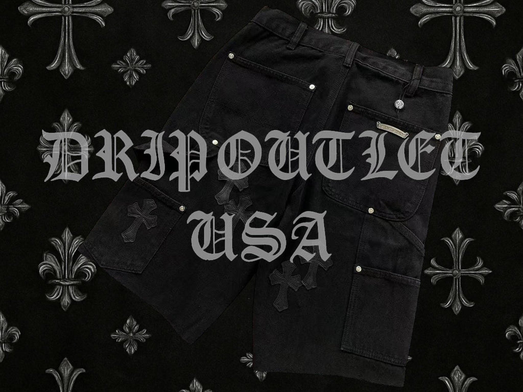 Chrome Hearts Denim Leather Cross Jeans Shorts