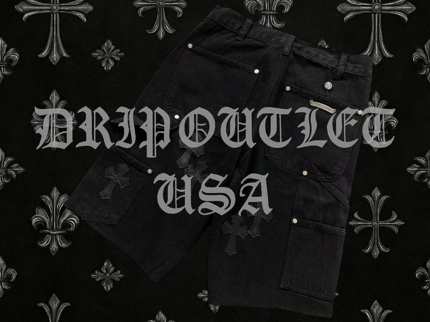 Chrome Hearts Denim Leather Cross Jeans Shorts