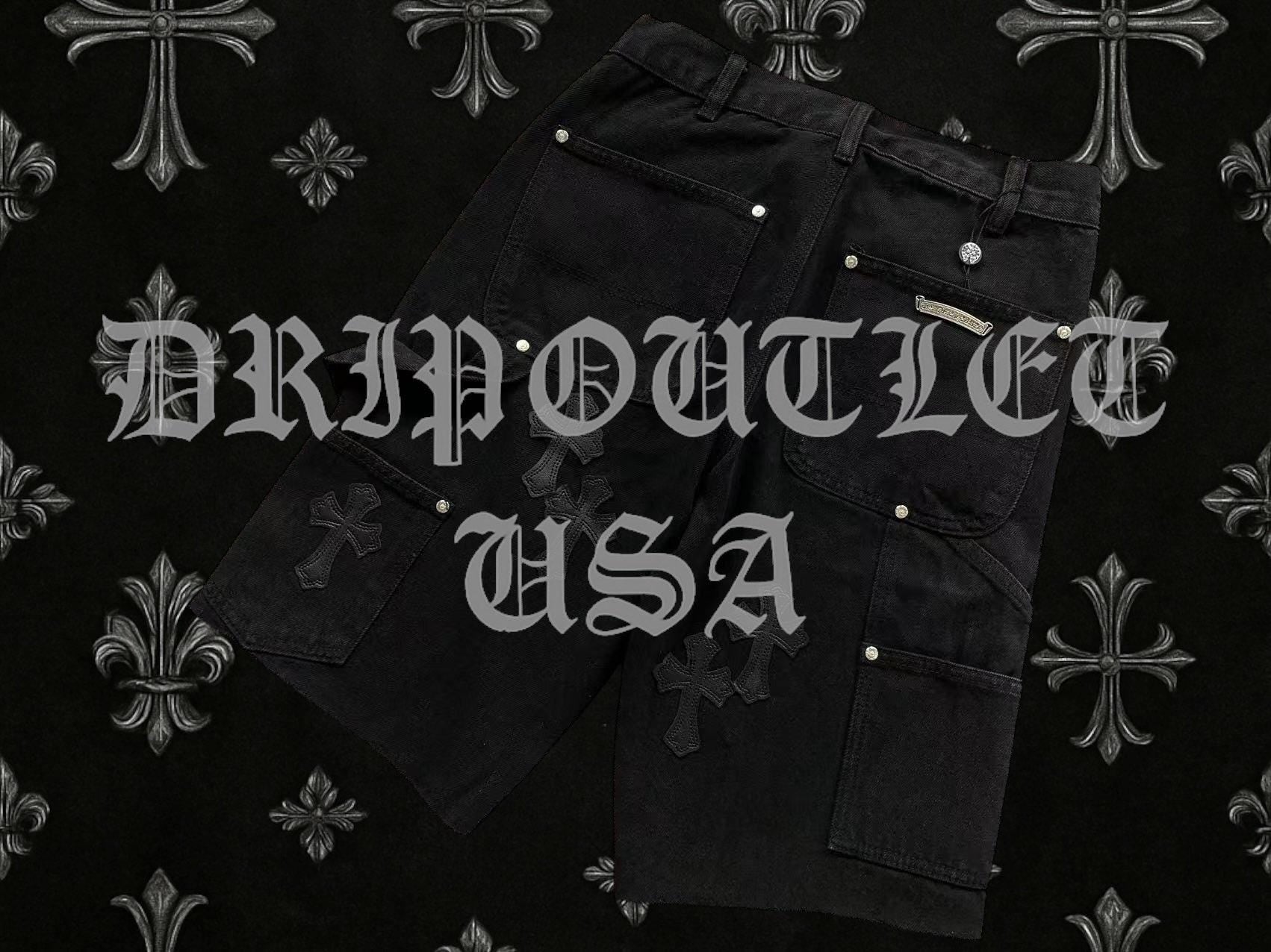 Chrome Hearts Denim Leather Cross Jeans Shorts