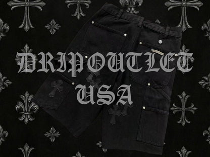 Chrome Hearts Denim Leather Cross Jeans Shorts