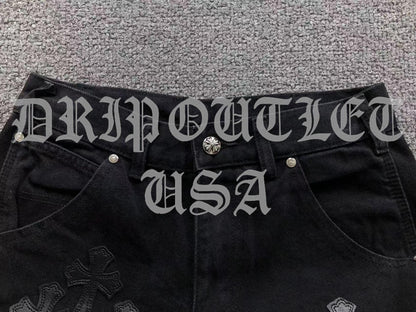Chrome Hearts Denim Leather Cross Jeans Shorts