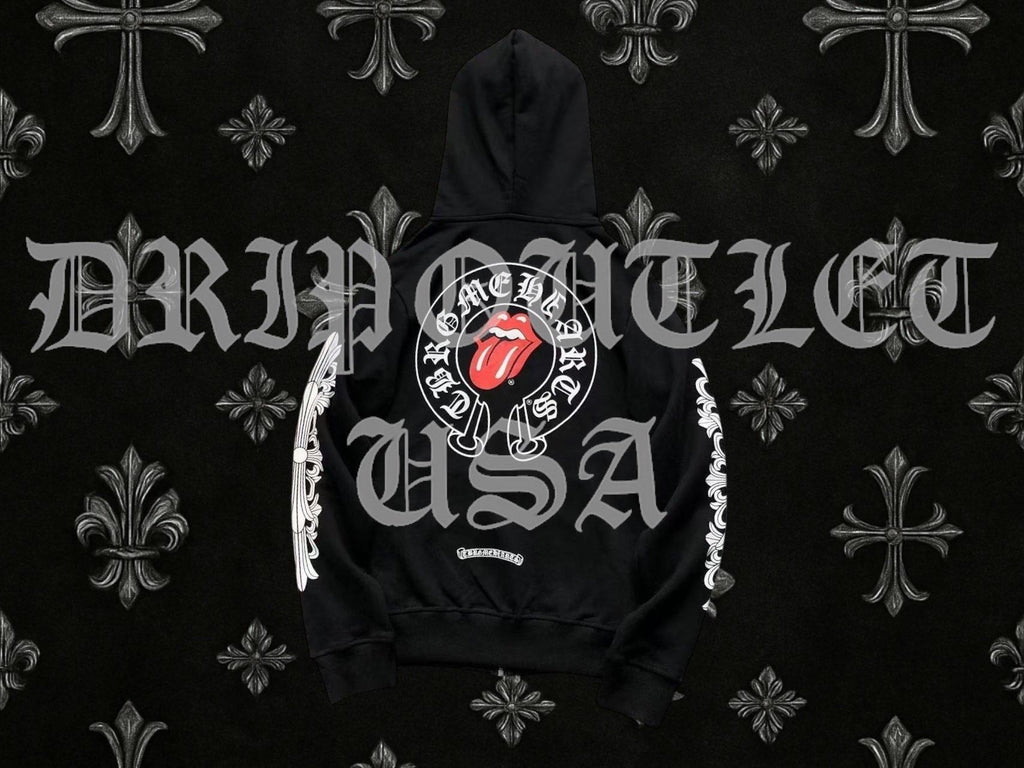 Chrome hearts x Rolling Stones red tongue zip up hoodie