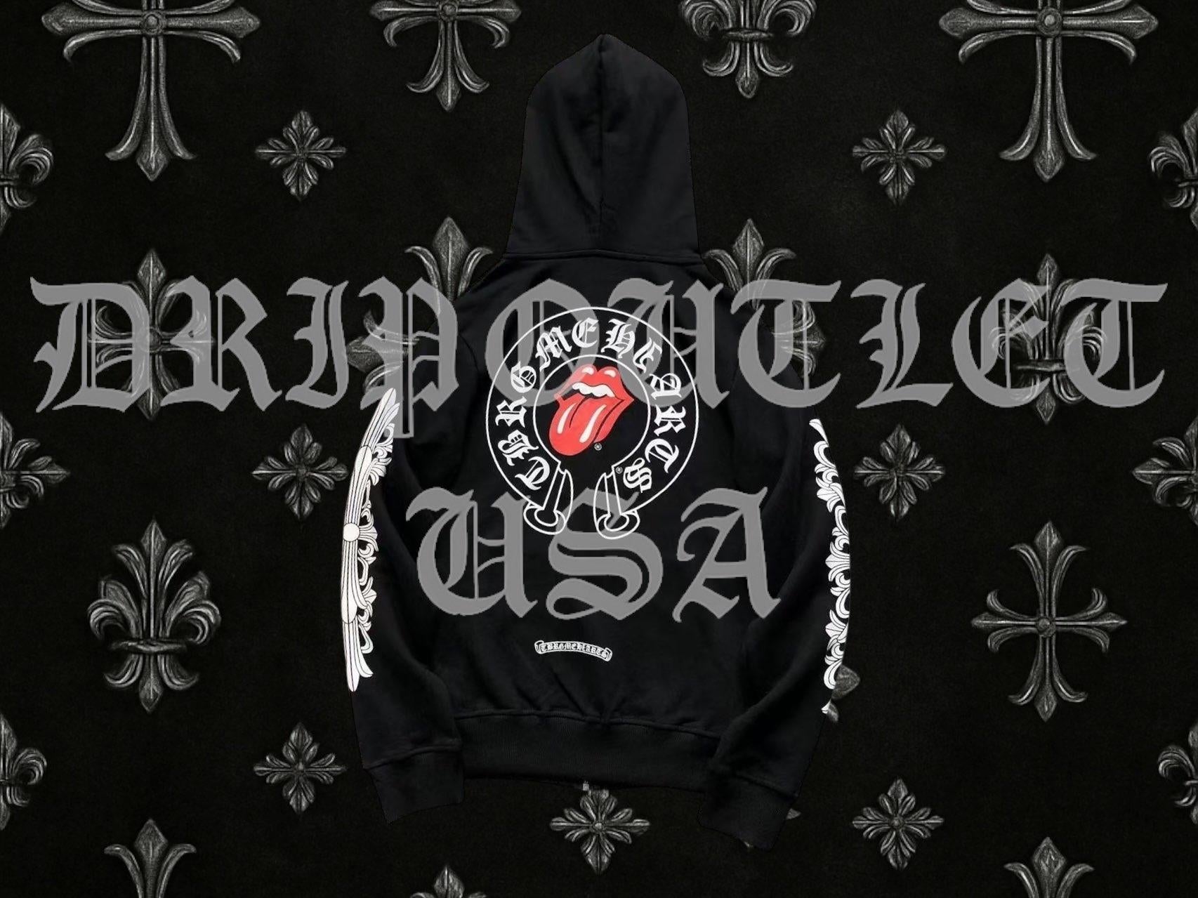 Chrome hearts x Rolling Stones red tongue zip up hoodie