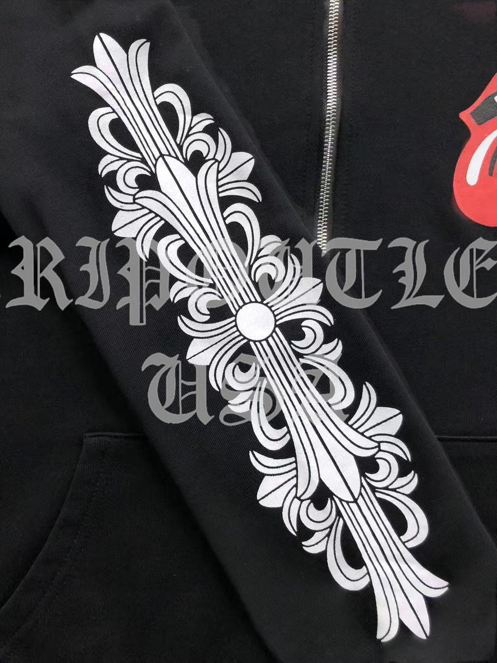 Chrome hearts x Rolling Stones red tongue zip up hoodie