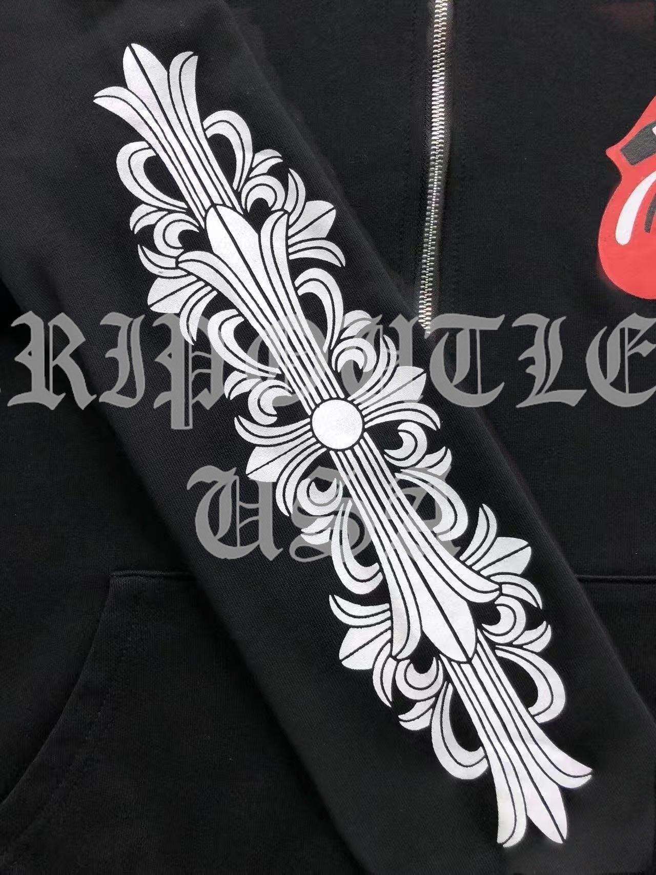 Chrome hearts x Rolling Stones red tongue zip up hoodie