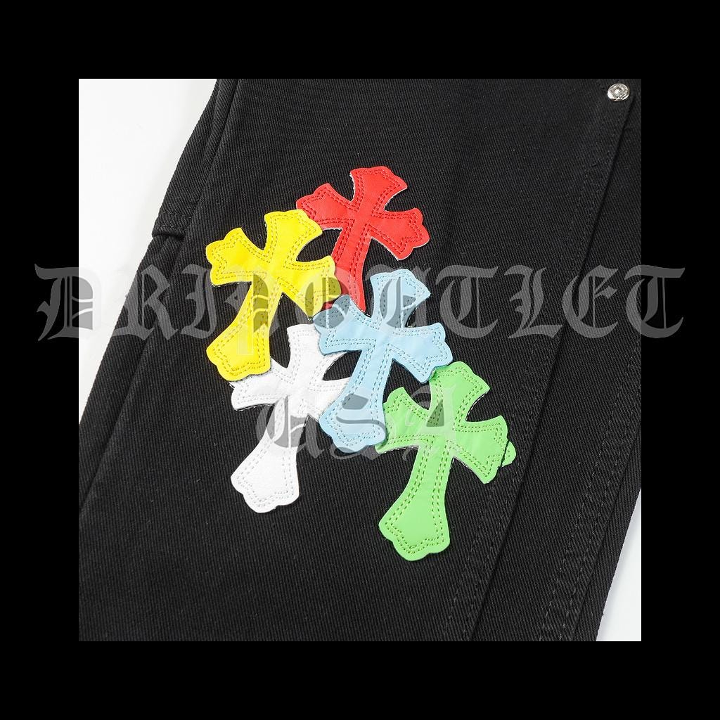 Chrome Hearts Denim Leather Cross Jeans