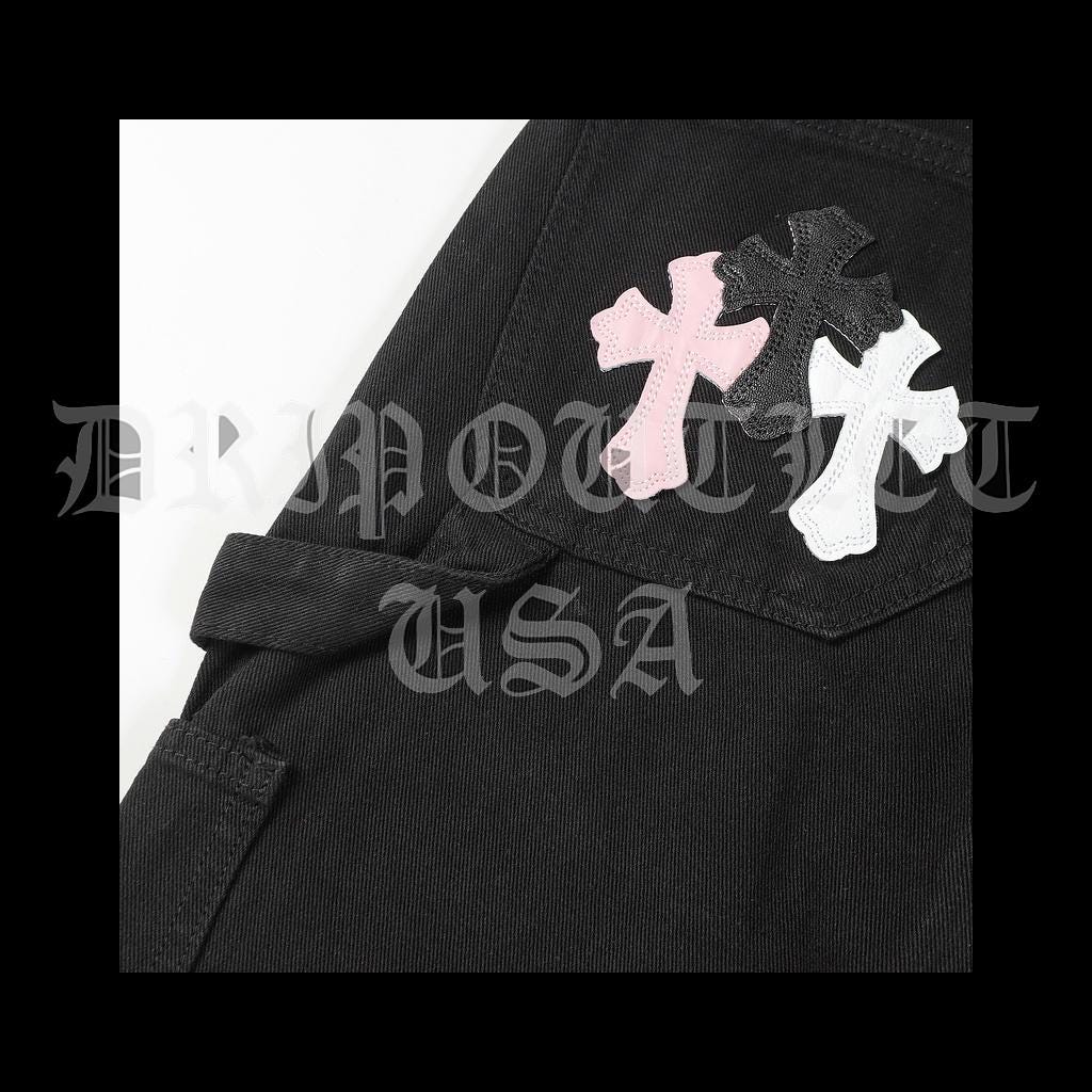 Chrome Hearts Denim Leather Cross Jeans
