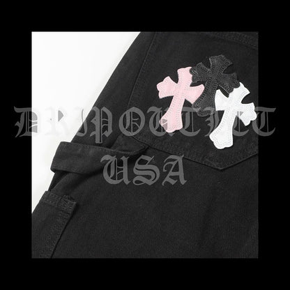 Chrome Hearts Denim Leather Cross Jeans