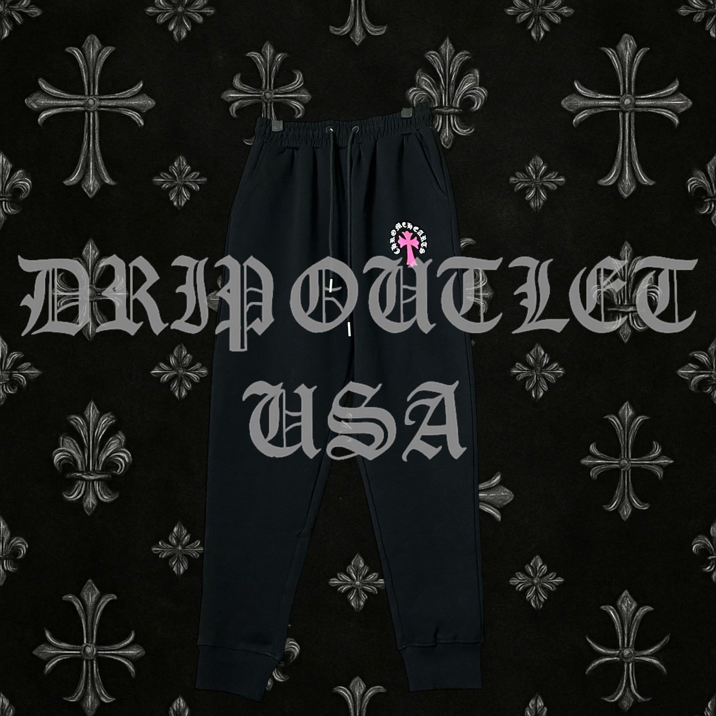 Chrome Hearts 'Pink Cross Logo' Joggers/Sweatpants - Black