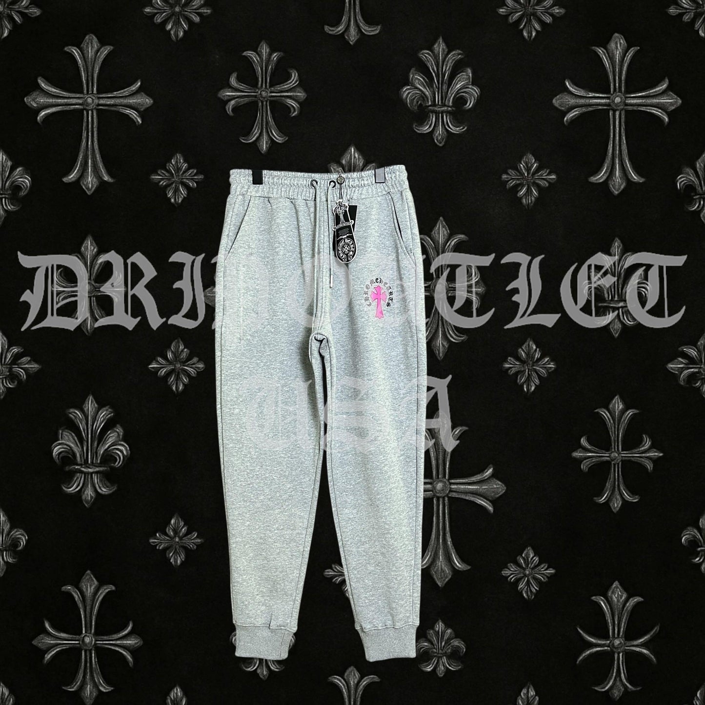 Chrome Hearts 'Pink Cross Logo' Joggers/Sweatpants - Grey