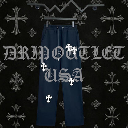 Chrome Hearts 'Leather Cross' Joggers/Sweatpants - Navy