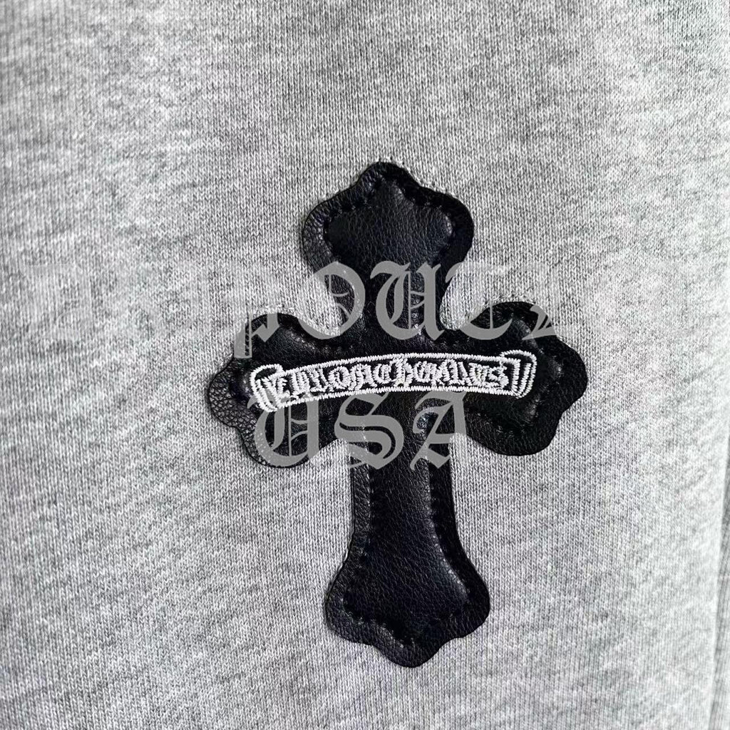 Chrome Hearts 'Leather Gothic Cross Patch' Joggers/Sweatpants - Grey