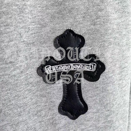 Chrome Hearts 'Leather Gothic Cross Patch' Joggers/Sweatpants - Grey