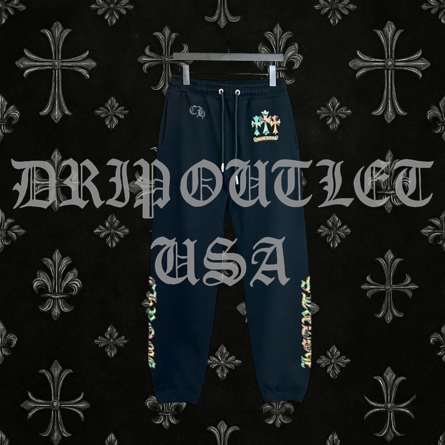 Chrome Hearts 'Multicolor Camo Triple cross' Joggers/Sweatpants - Black