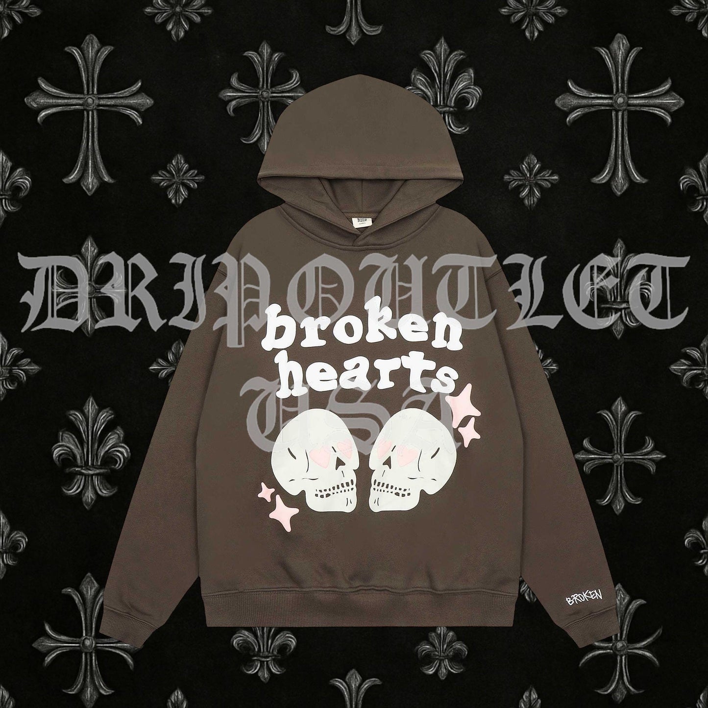 Broken Planet "Broken Hearts" Hoodie - Brown / Pink