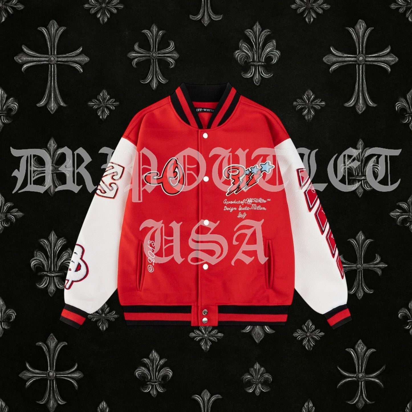 Off-White Scorpio Lea Wool Varsity Jacket 'Red/Off White'