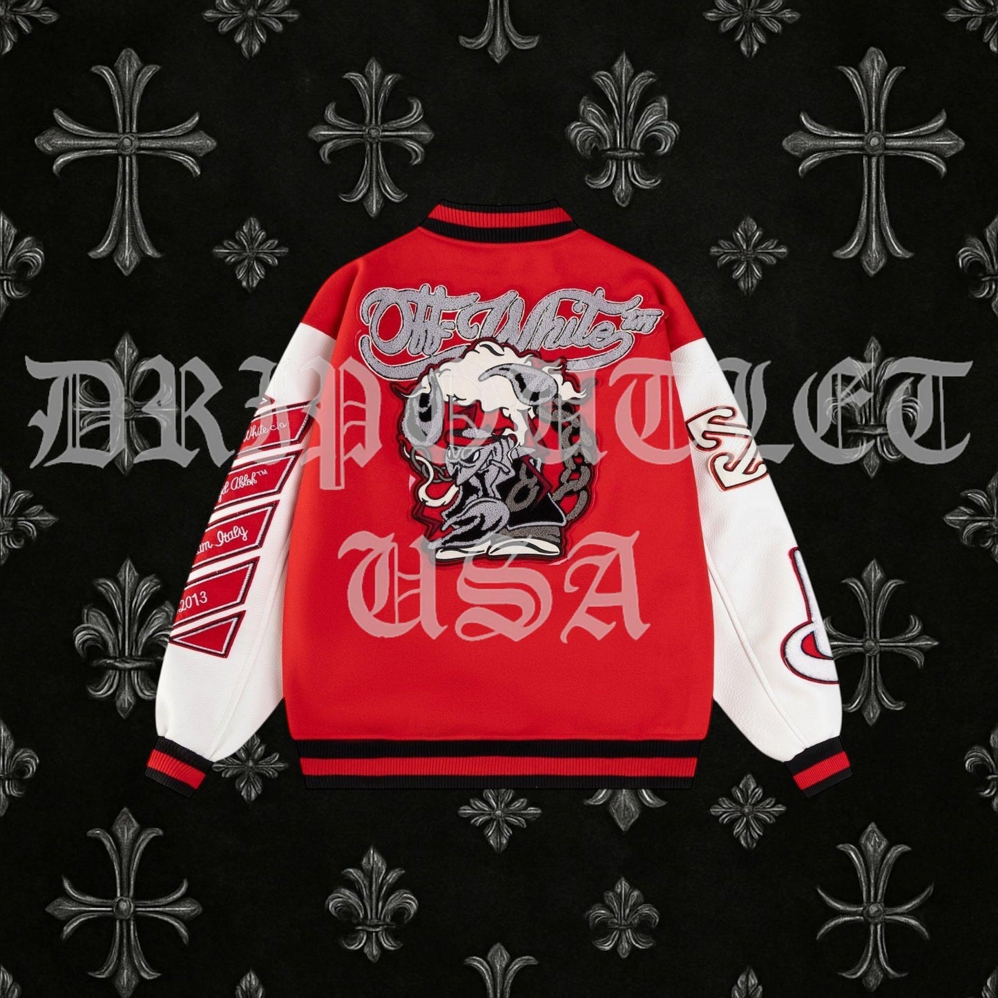 Off-White Scorpio Lea Wool Varsity Jacket 'Red/Off White'