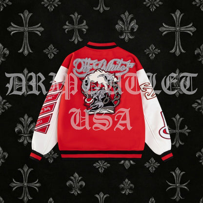 Off-White Scorpio Lea Wool Varsity Jacket 'Red/Off White'