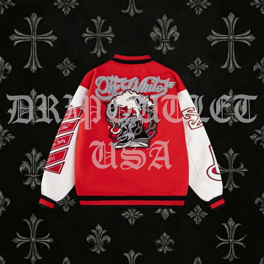Off-White Scorpio Lea Wool Varsity Jacket 'Red/Off White'