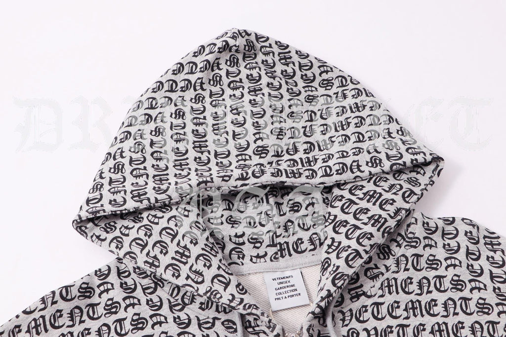 VETEMENTS Gray / Grey Gothic Monogram Hoodie