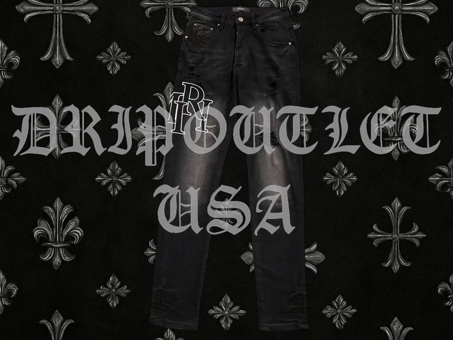 Amiri Black Distressed Logo Skinny Jeans