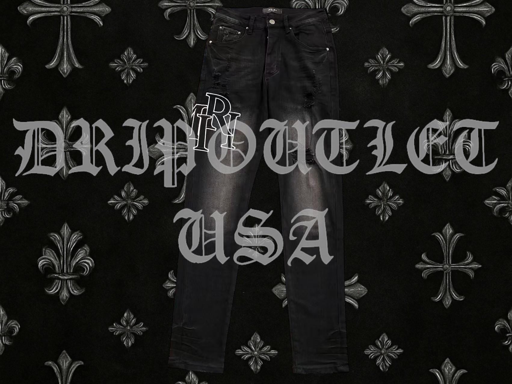 Amiri Black Distressed Logo Skinny Jeans