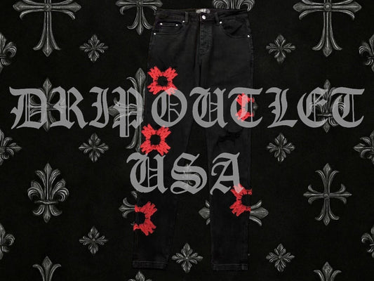 Amiri Red Patch Distressed Skinny Jeans