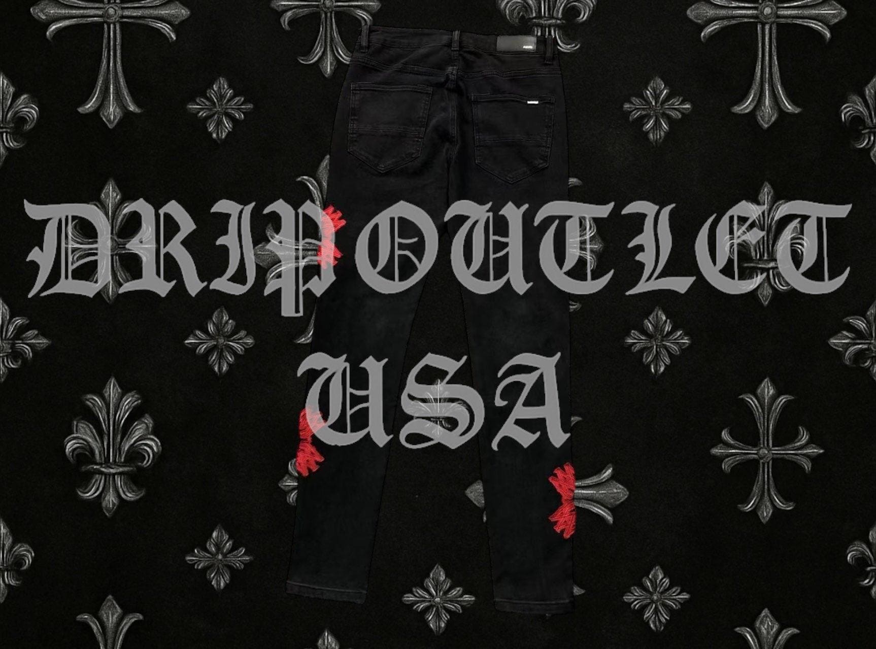 Amiri Red Patch Distressed Skinny Jeans