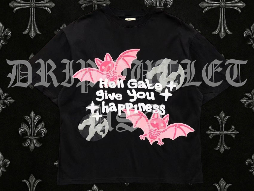 Broken Planet "Hell Gate Give You Happiness" Pink Bat Tee-Shirt - Black / Pink