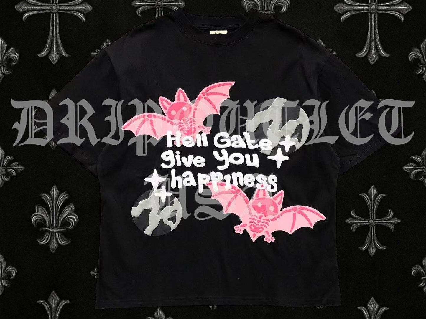Broken Planet "Hell Gate Give You Happiness" Pink Bat Tee-Shirt - Black / Pink