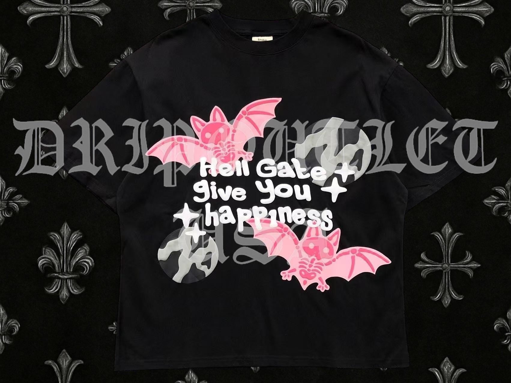 Broken Planet "Hell Gate Give You Happiness" Pink Bat Tee-Shirt - Black / Pink