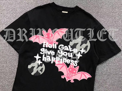 Broken Planet "Hell Gate Give You Happiness" Pink Bat Tee-Shirt - Black / Pink