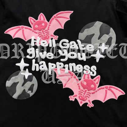 Broken Planet "Hell Gate Give You Happiness" Pink Bat Tee-Shirt - Black / Pink