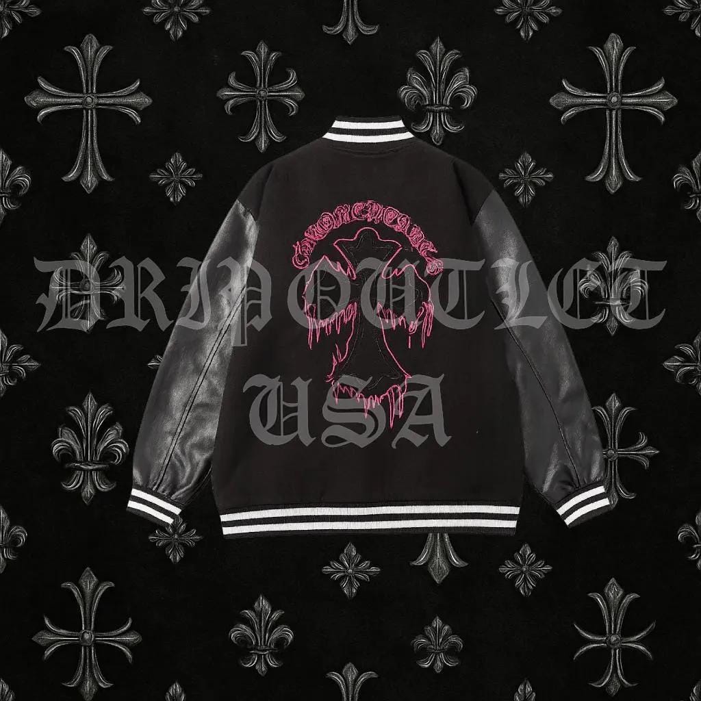Chrome Hearts Pink Cross Leather Varsity Jacket