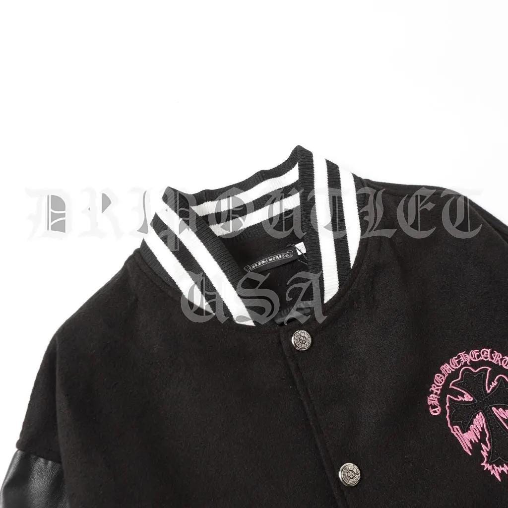 Chrome Hearts Pink Cross Leather Varsity Jacket