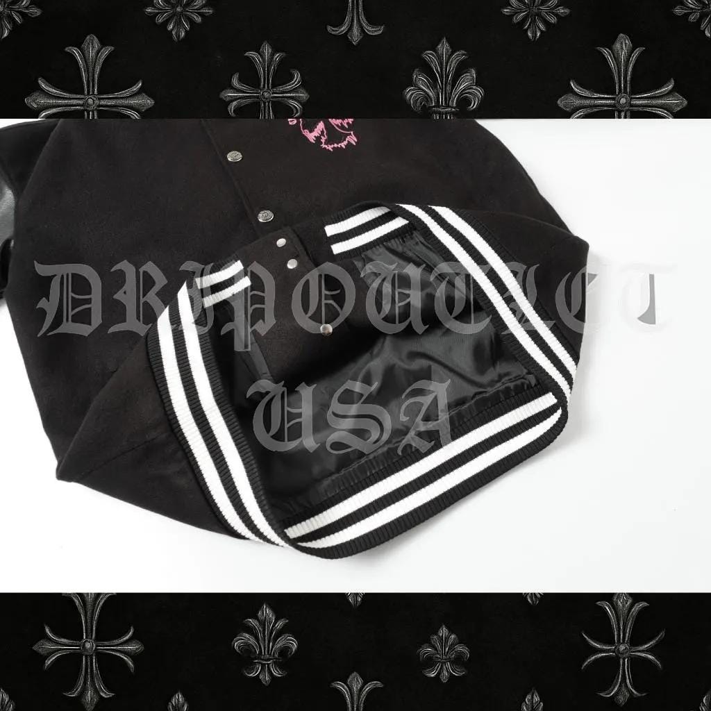 Chrome Hearts Pink Cross Leather Varsity Jacket