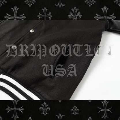 Chrome Hearts Pink Cross Leather Varsity Jacket