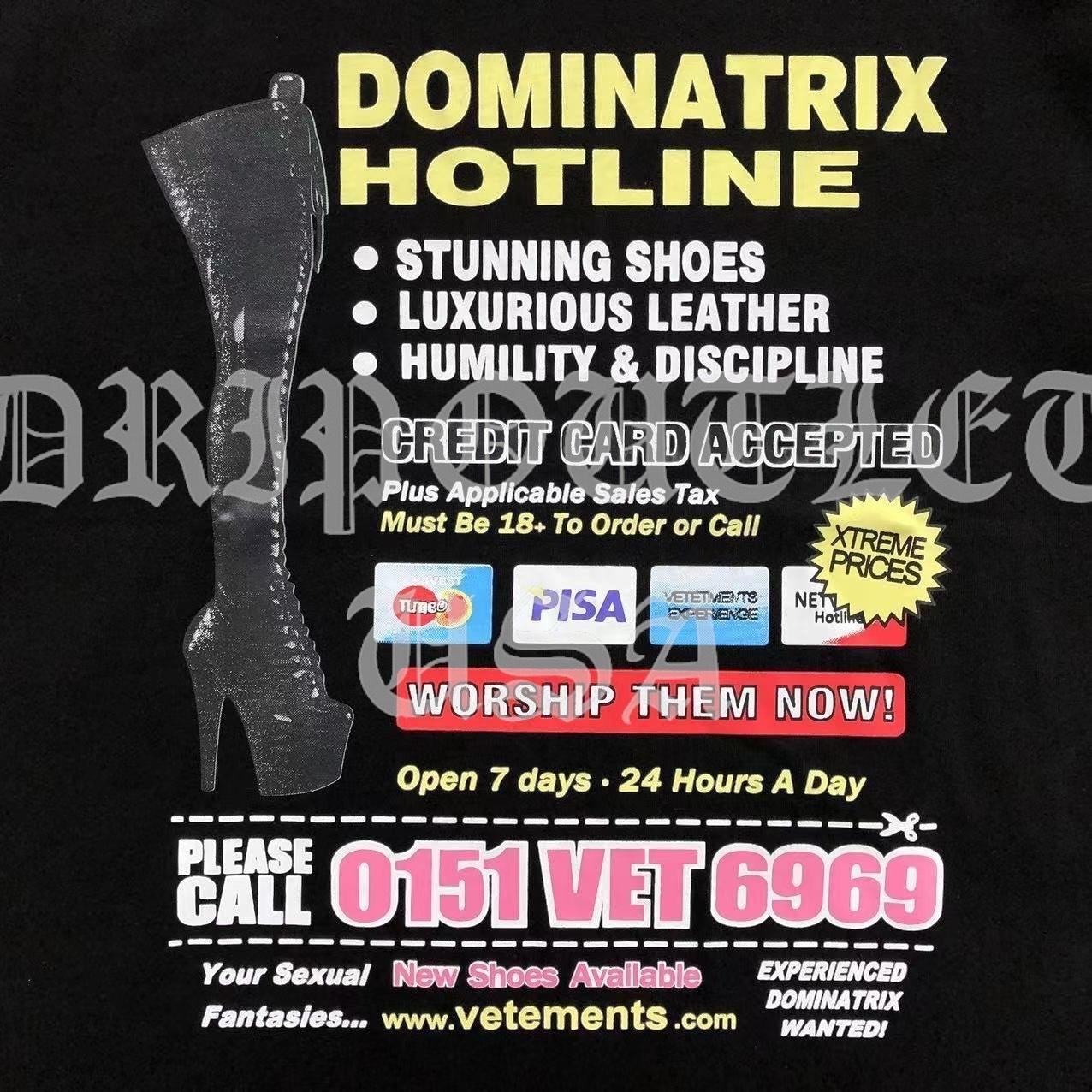 VETEMENTS "Dominatrix Hotline" Shirt - Black / Pink